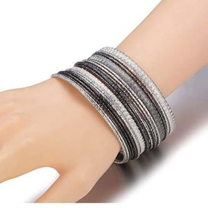 Women Black and Silver Bangle Braclets